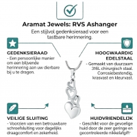 Ashanger Vier Harten Staal &acirc;&euro;&ldquo; Symbolisch Rouwsieraad Zilverkleurig - Unisex