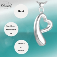 Open Hart Ashanger Staal &acirc;&euro;&ldquo; Klassiek Rouwsieraad Zilverkleurig - Unisex