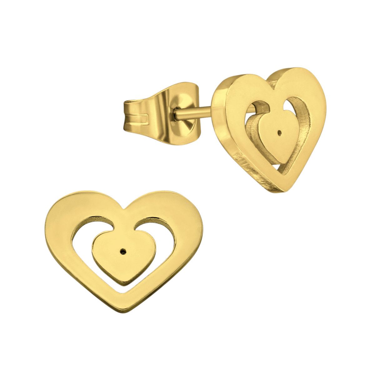 Goudkleurige hartjes oorstekers &acirc;&euro;&ldquo; 11x9mm RVS -
