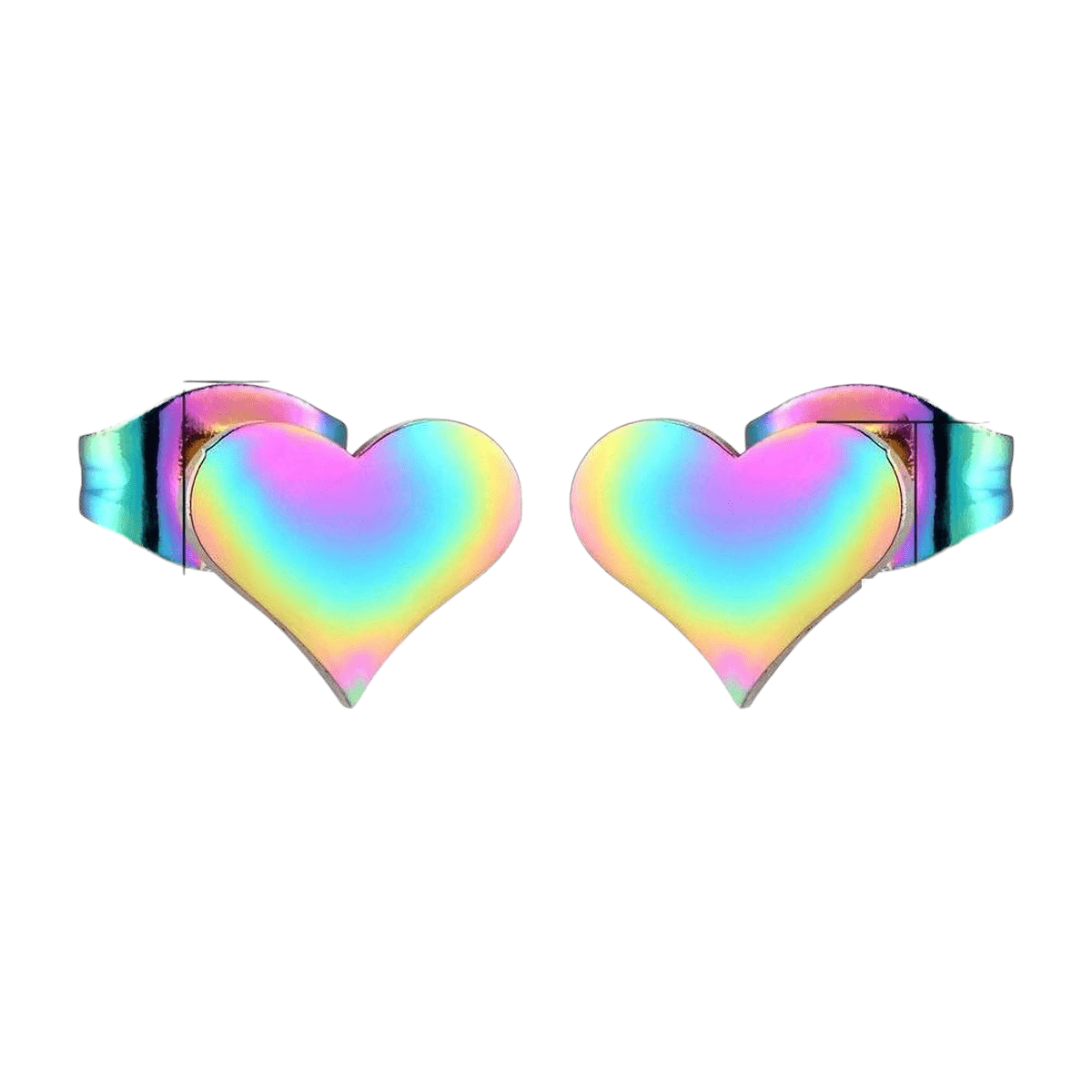 Regenboog hartjes oorstekers &ndash; 9x8mm vrolijk RVS