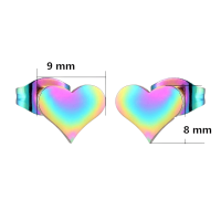Regenboog hartjes oorstekers &acirc;&euro;&ldquo; 9x8mm vrolijk RVS -