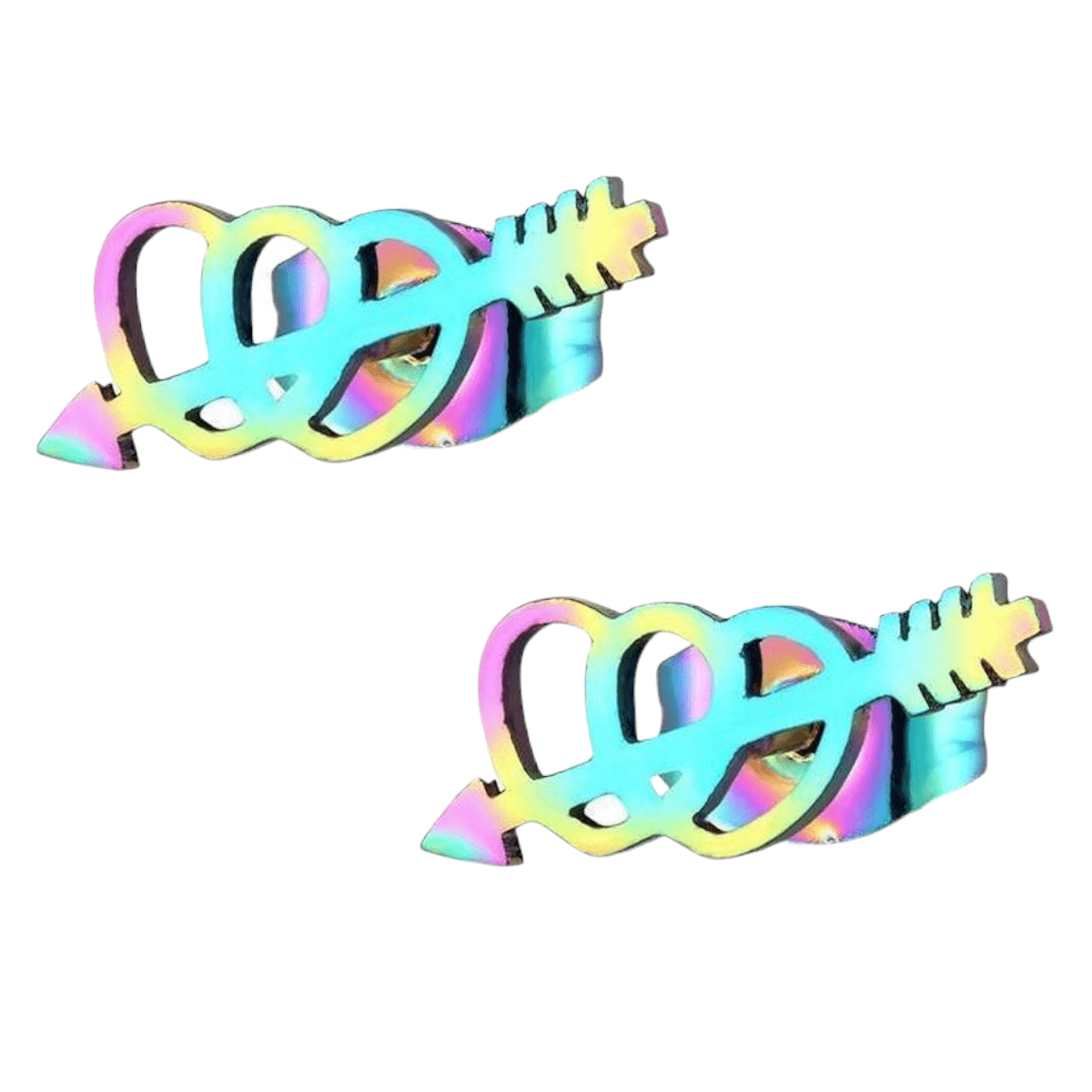 Dubbele regenboog hartjes oorstekers &ndash; 10x5mm RVS