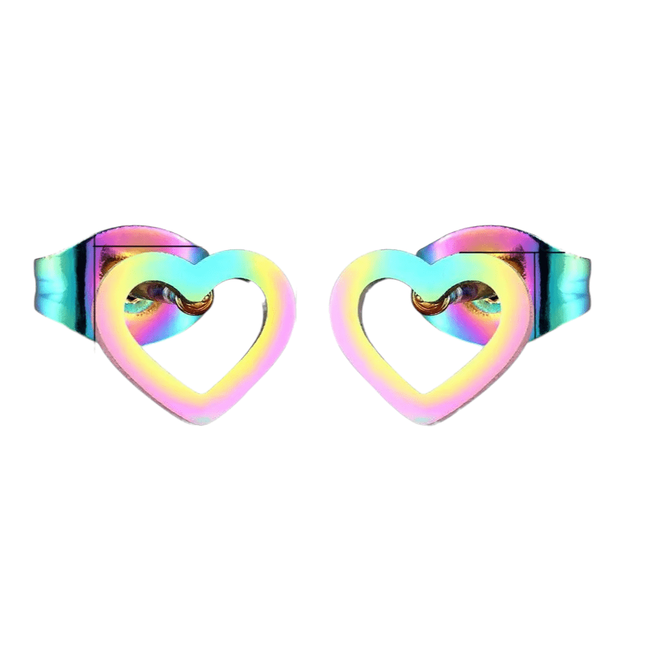 Regenboog hartjes oorstekers RVS &acirc;&euro;&ldquo; 8x7mm uniek -