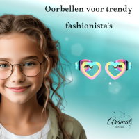 Regenboog hartjes oorstekers RVS &acirc;&euro;&ldquo; 8x7mm uniek -