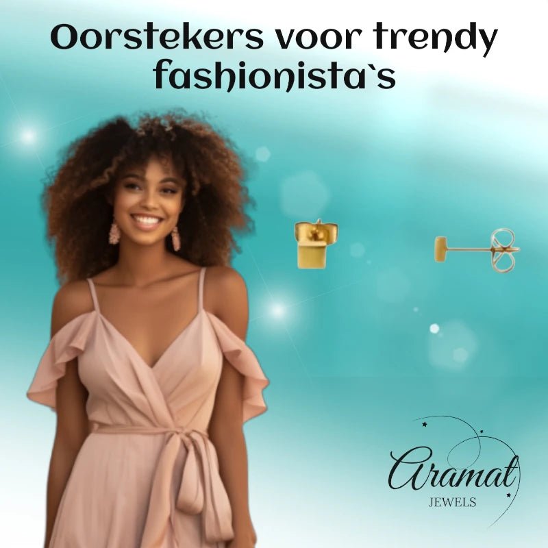 Oorstekers &acirc;&euro;&ldquo; Staal Vierkant Goudkleurig (3mm) -