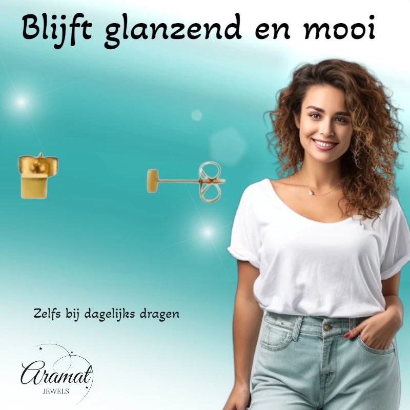 Oorstekers &acirc;&euro;&ldquo; Staal Vierkant Goudkleurig (3mm) -