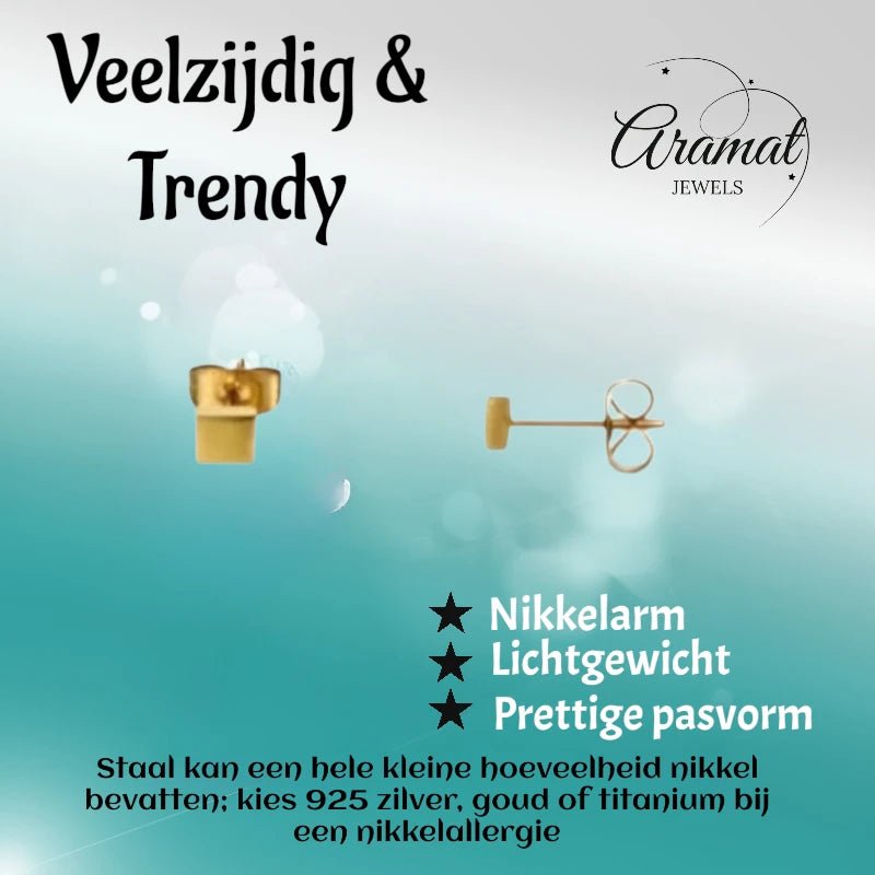 Oorstekers &acirc;&euro;&ldquo; Staal Vierkant Goudkleurig (3mm) -