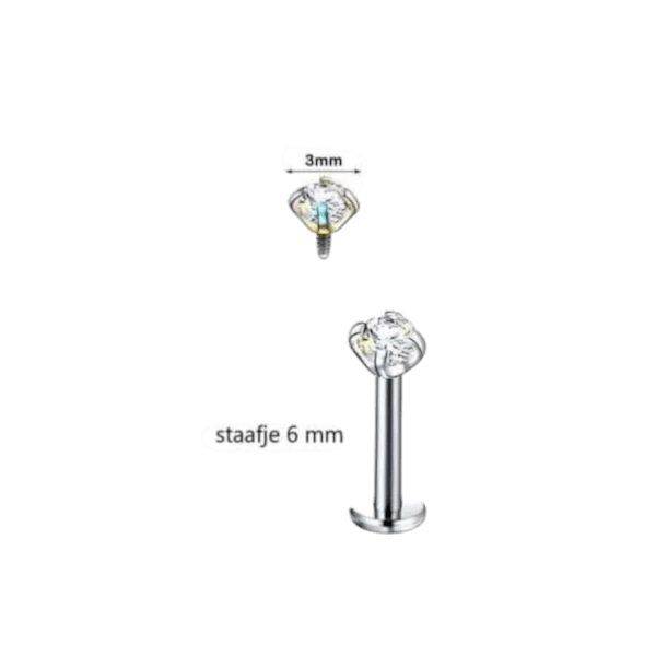 Tragus Helix Piercing Zilver AB Zirkonia 6mm 3mm - Dames