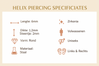 Helix Piercing Rosegoud AB Zirkonia 6mm 1.2mm - Dames