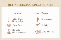 Helix Piercing Chirurgisch Staal Zirkonia 6mm 1.2mm - Dames
