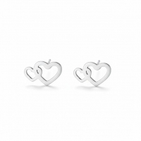 RVS Dubbele Hartjes Oorstekers Zilver 12x8mm -