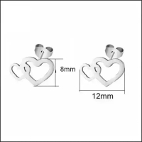 RVS Dubbele Hartjes Oorstekers Zilver 12x8mm -
