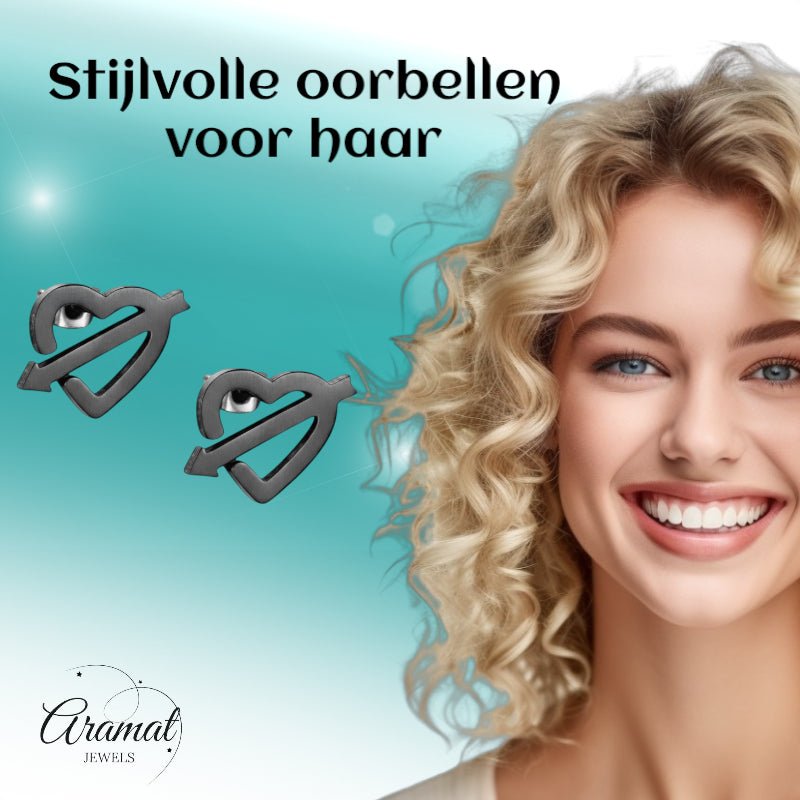 Roestvrij Staal Hart Pijl Oorbellen Zwart 9x8mm -