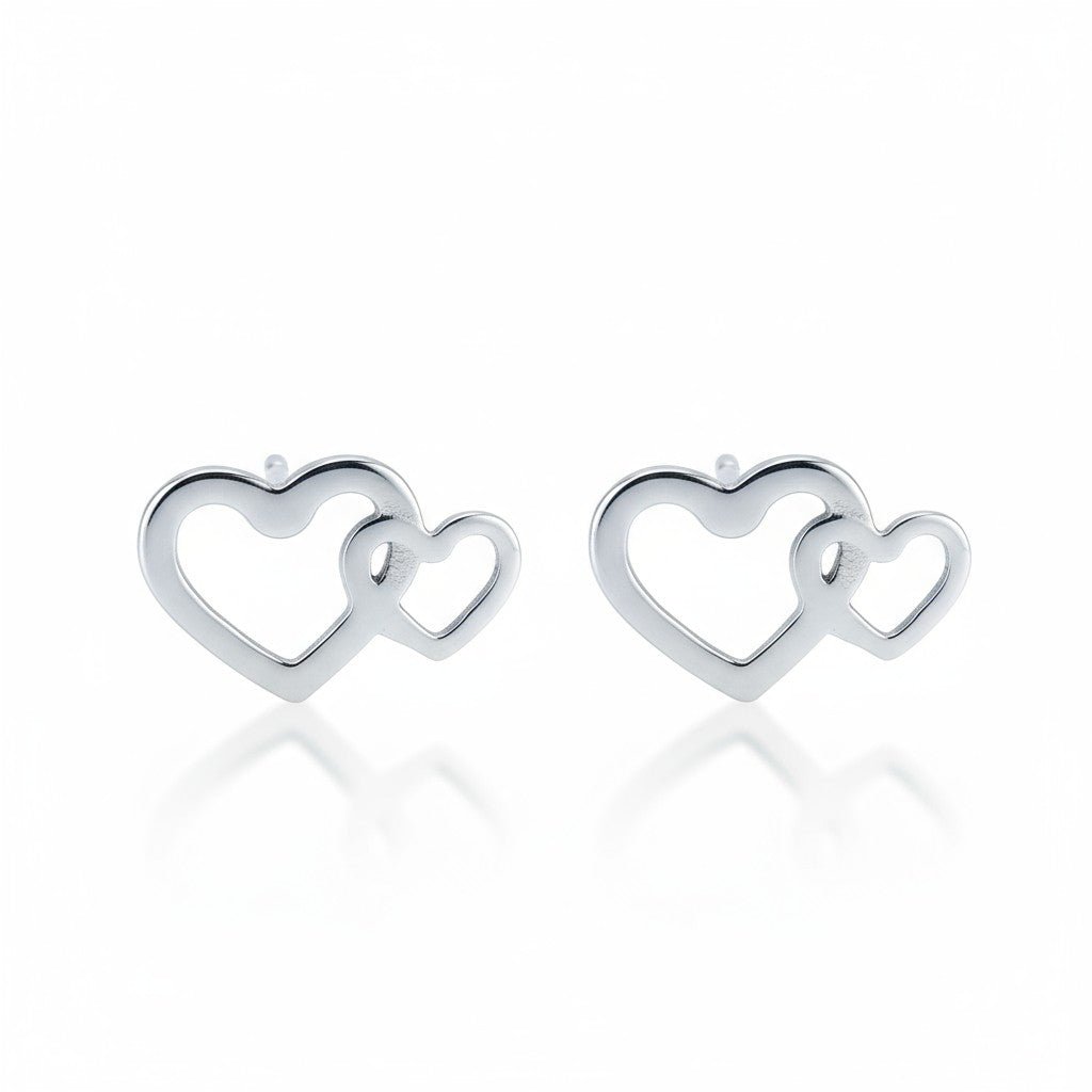 Staal Dubbel Hart Oorstekers Zilver 12x8mm RVS -