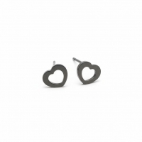 RVS Hartjes Oorbellen Zwart 9x8mm Open Stoer -