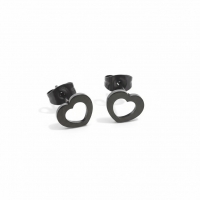RVS Hartjes Oorbellen Zwart 9x8mm Open Stoer -