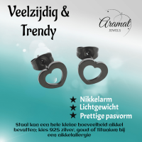 RVS Hartjes Oorbellen Zwart 9x8mm Open Stoer -