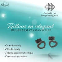 RVS Hartjes Oorbellen Zwart 9x8mm Open Stoer -