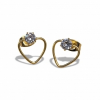 Stalen Hart Oorbellen Goudkleur 10mm Zirkonia Open -