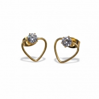 Stalen Hart Oorbellen Goudkleur 10mm Zirkonia Open -