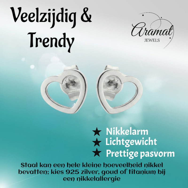 Roestvrij Staal Hart Oorbellen Zilver 6mm Open -