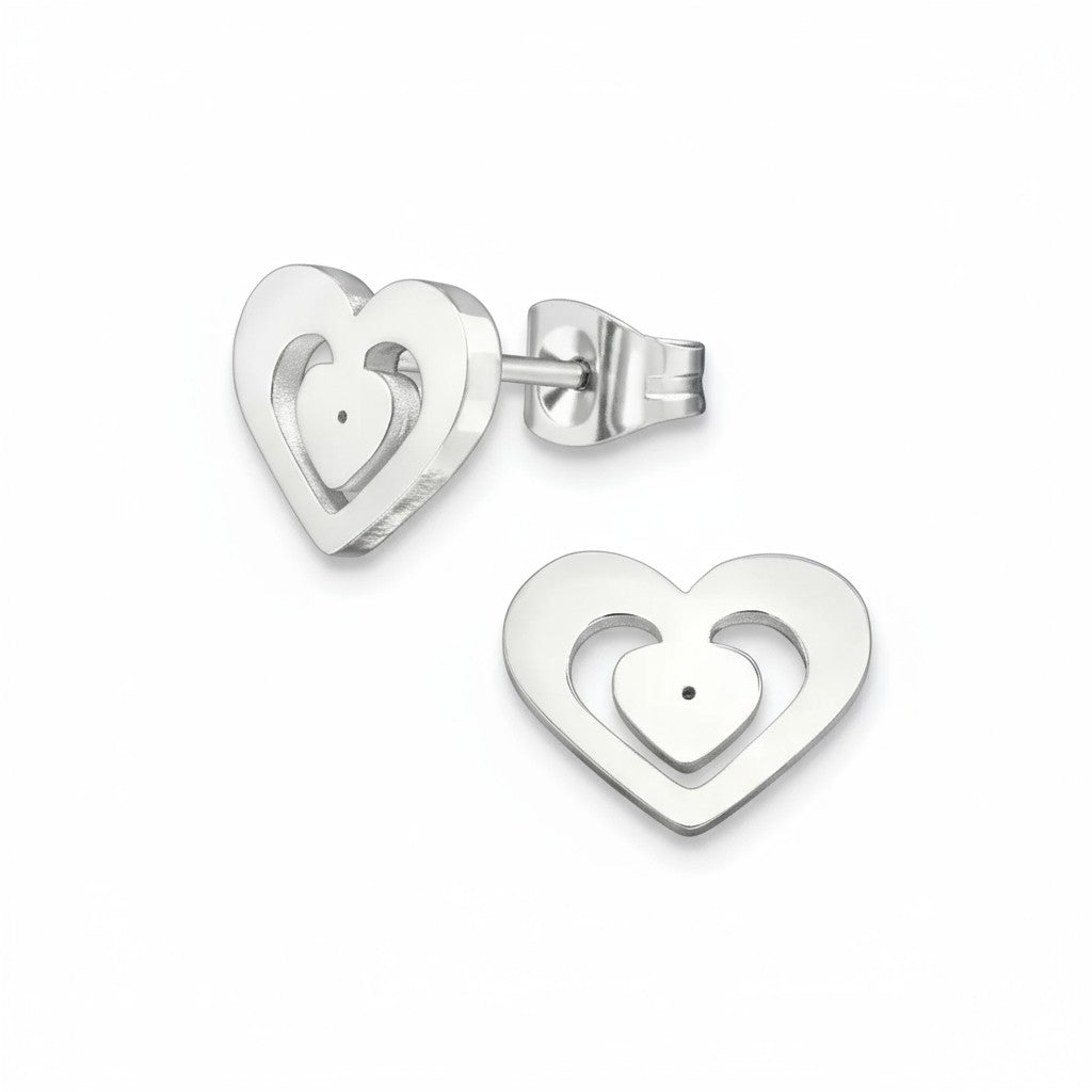 RVS Hart Oorstekers Zilver 11x9mm Opengewerkt -