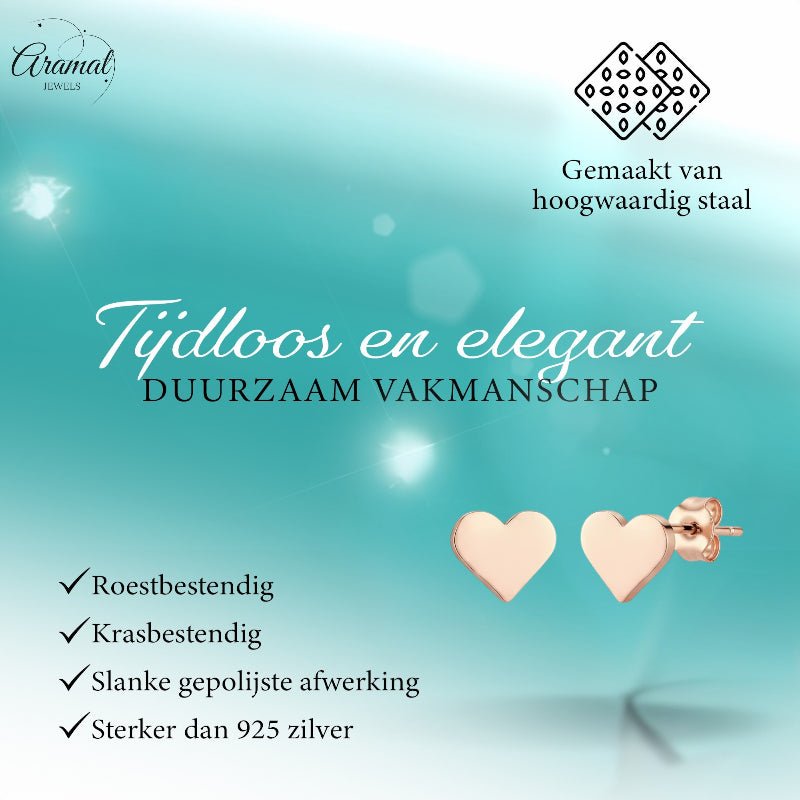 Stalen Hartjes Oorbellen Rosegoudkleurig 8mm RVS -