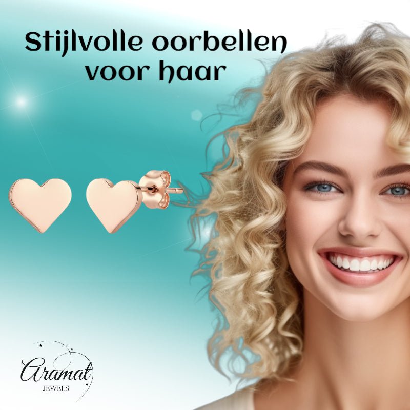 Stalen Hartjes Oorbellen Rosegoudkleurig 8mm RVS -