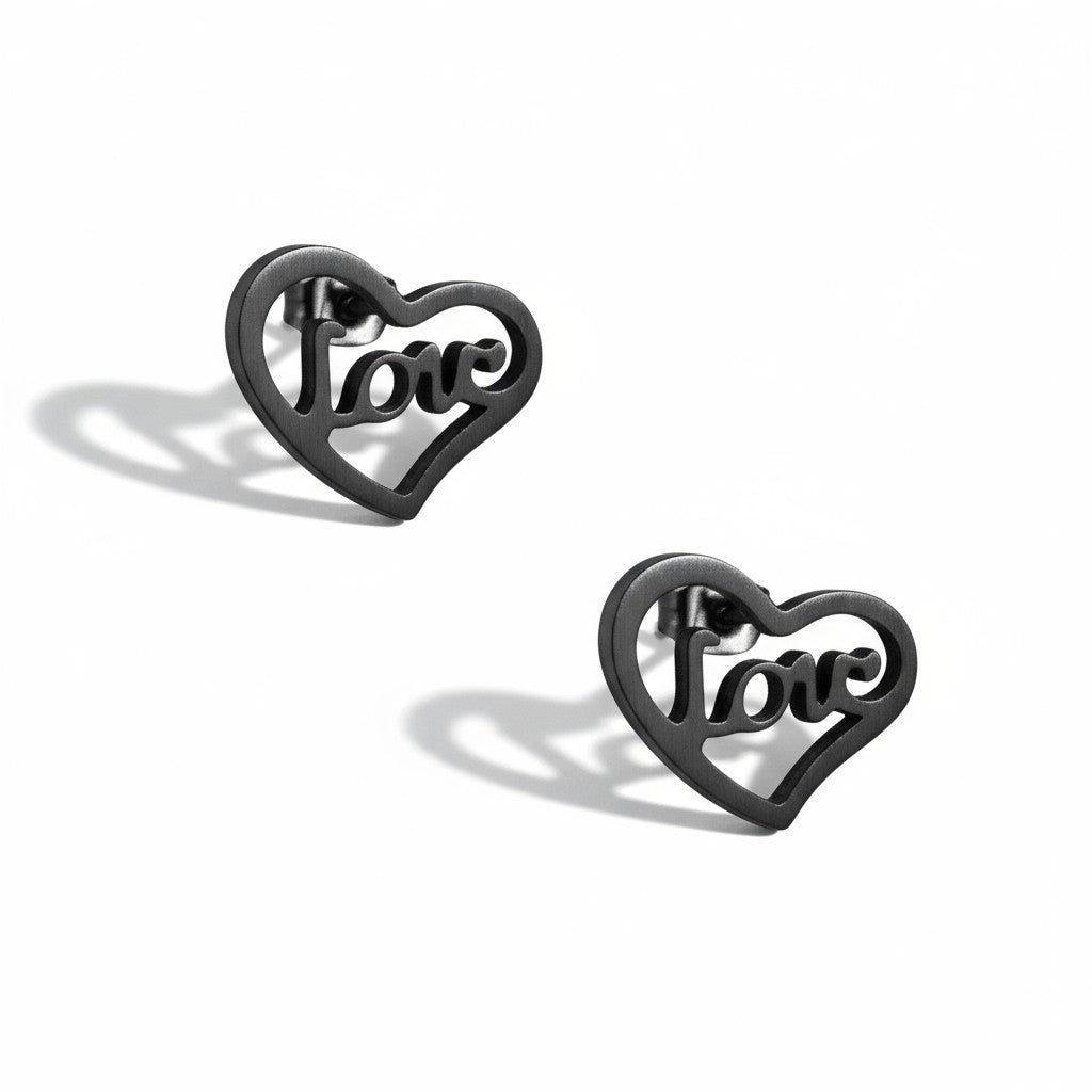 Stalen Hartjes Oorbellen Zwart 9mm Love RVS -