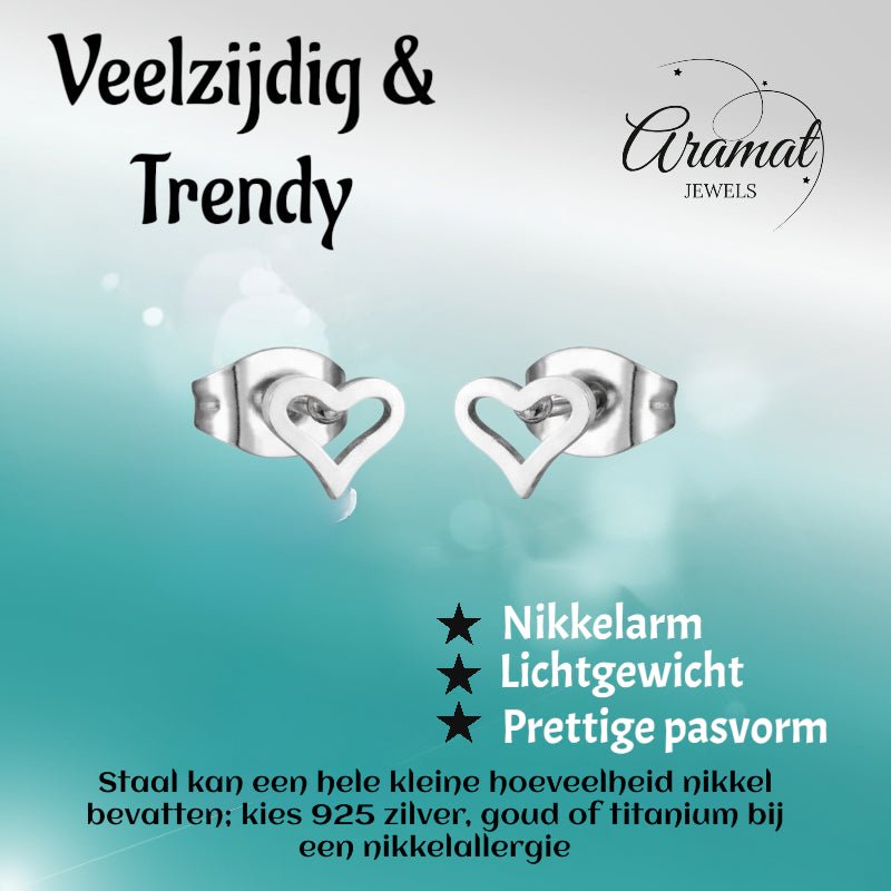 Stalen Open Hartjes Oorbellen Zilverkleur 4mm RVS -