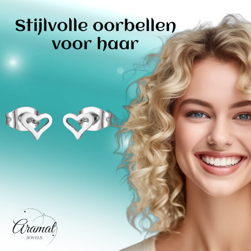 Stalen Open Hartjes Oorbellen Zilverkleur 4mm RVS -