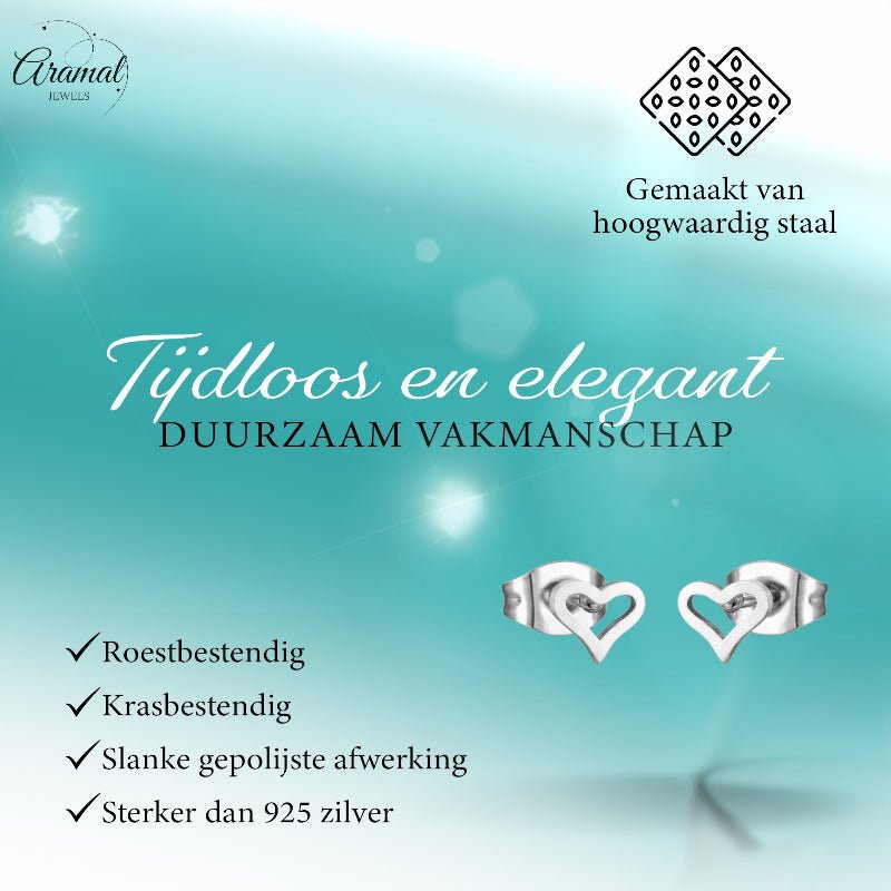 Stalen Open Hartjes Oorbellen Zilverkleur 4mm RVS -