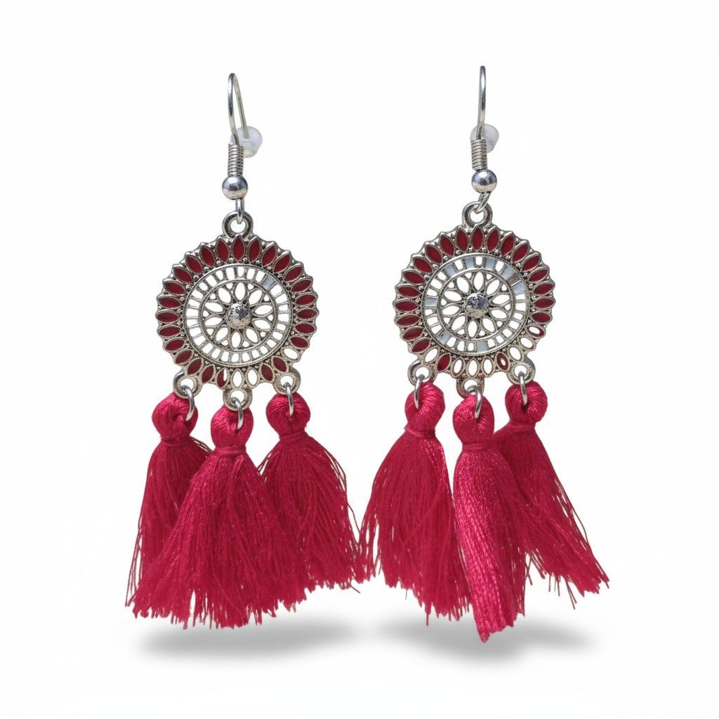 Zomerse Boho Oorhangers Kwastjes Rood 75mm -