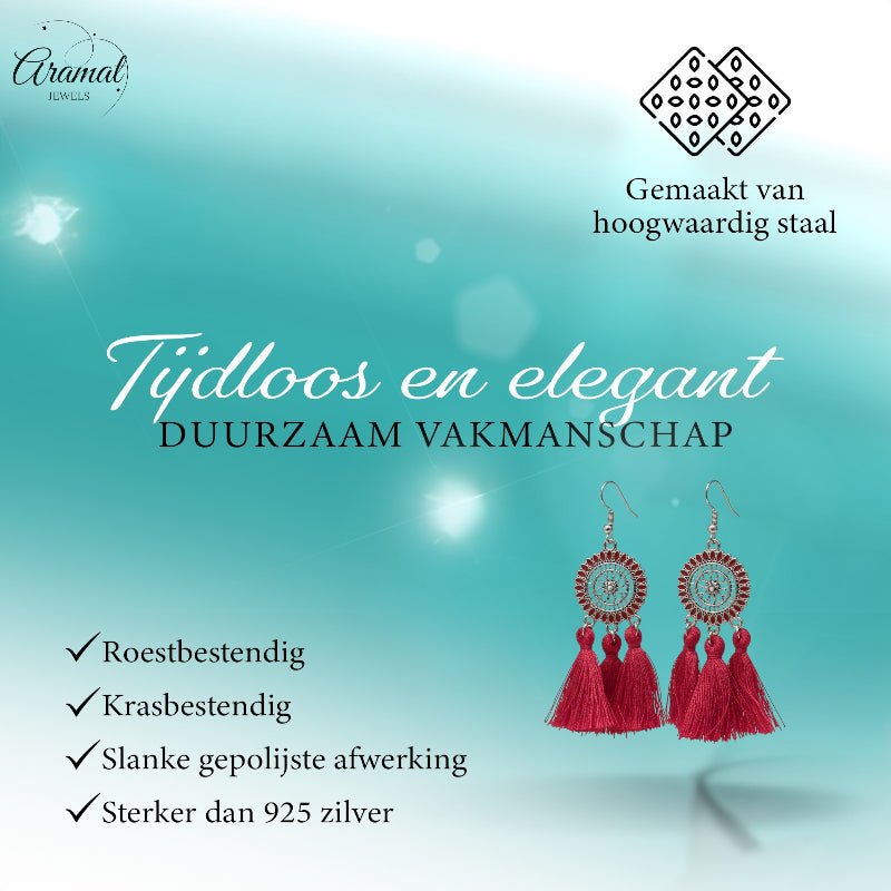 Zomerse Boho Oorhangers Kwastjes Rood 75mm -