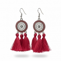Zomerse Boho Oorhangers Kwastjes Rood 75mm -