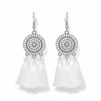 Zomerse Boho Oorhangers Kwastjes Wit 75mm -