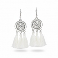 Zomerse Boho Oorhangers Kwastjes Wit 75mm -