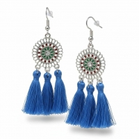 Zomerse Boho Oorhangers Kwastjes Blauw 75mm -