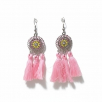 Zomerse Boho Oorhangers Kwastjes Roze 75mm -