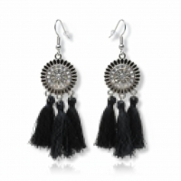 Zomerse Boho Oorhangers Kwastjes Zwart 75mm -