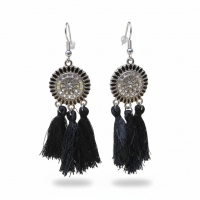 Zomerse Boho Oorhangers Kwastjes Zwart 75mm -