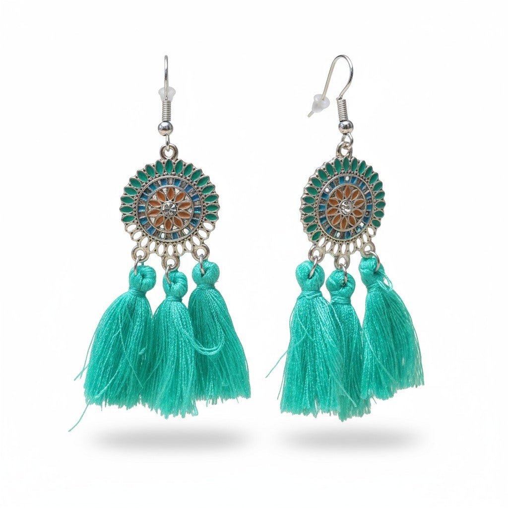 Zomerse Boho Oorhangers Kwastjes Mint 75mm -