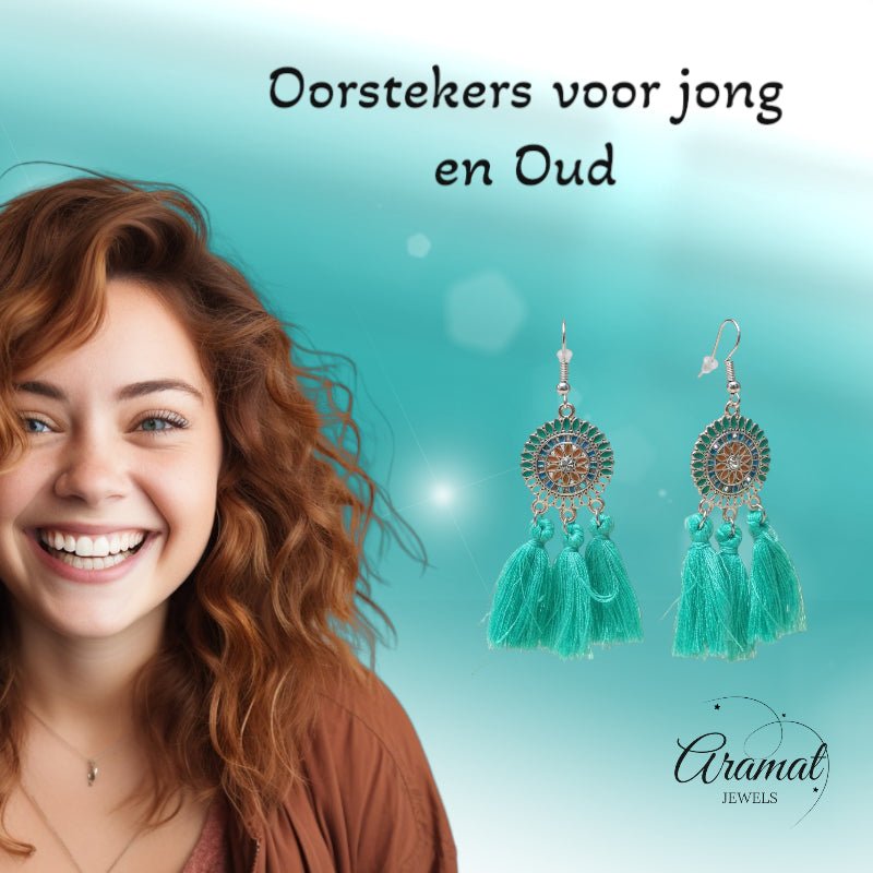 Zomerse Boho Oorhangers Kwastjes Mint 75mm -