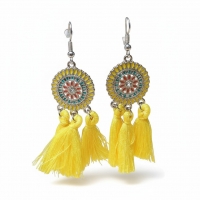 Zomerse Boho Oorhangers Kwastjes Geel 75mm -