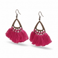 Boho Oorhangers Kwastjes Fel Roze 55x30mm -