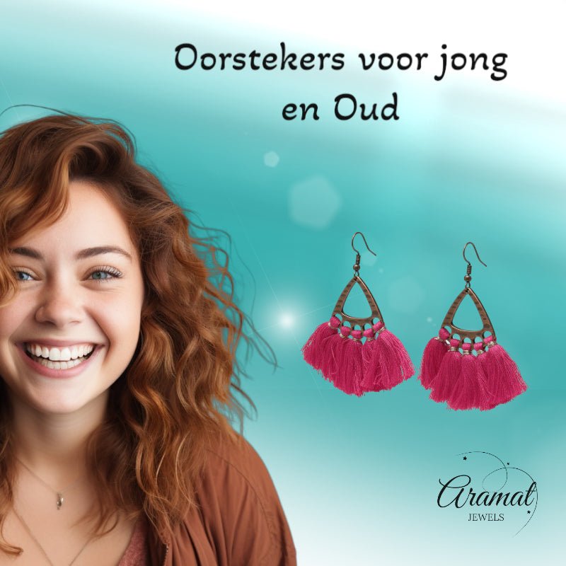 Boho Oorhangers Kwastjes Fel Roze 55x30mm -