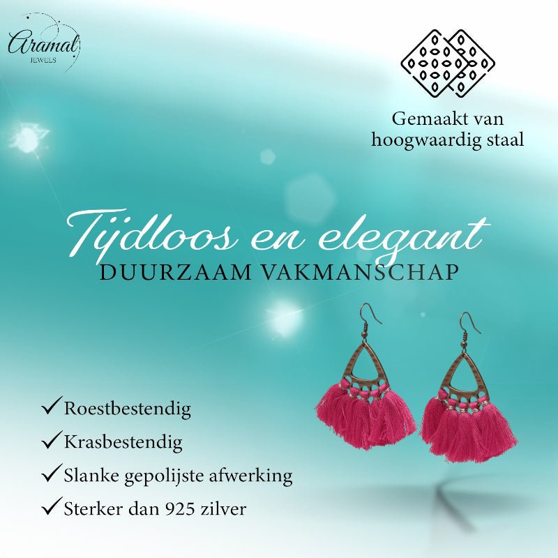 Boho Oorhangers Kwastjes Fel Roze 55x30mm -