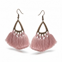 Boho Oorhangers Kwastjes Roze 55x30mm -