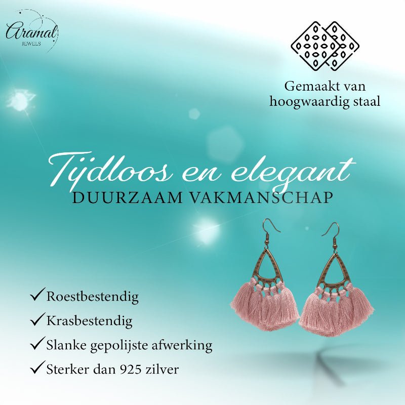 Boho Oorhangers Kwastjes Roze 55x30mm -