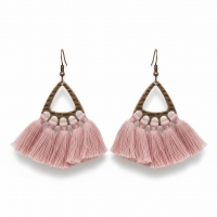 Boho Oorhangers Kwastjes Roze 55x30mm -